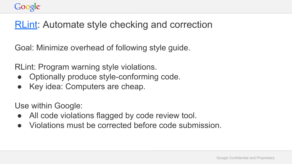 Rlint : automate style checking and correction | Google RLint: Reformatting R Code to Follow the Google Style Guide User Manual | Page 7 / 19