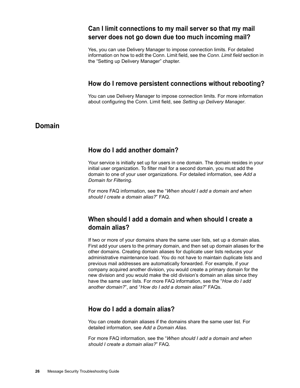 Domain, How do i add another domain, How do i add a domain alias | Domain 26 | Google Message Security Troubleshooting Guide User Manual | Page 25 / 66