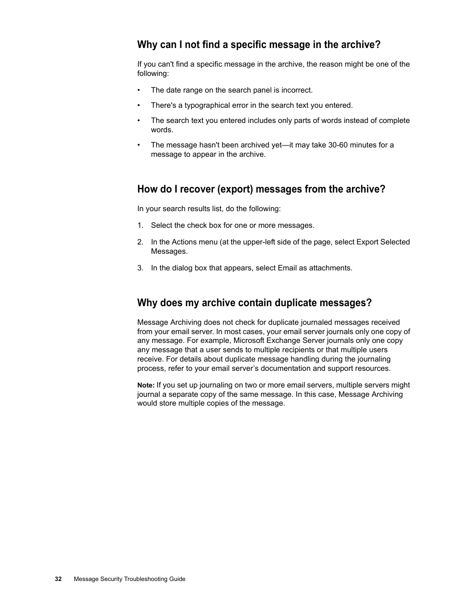 Why does my archive contain duplicate messages | Google Message Security Troubleshooting Guide User Manual | Page 31 / 66