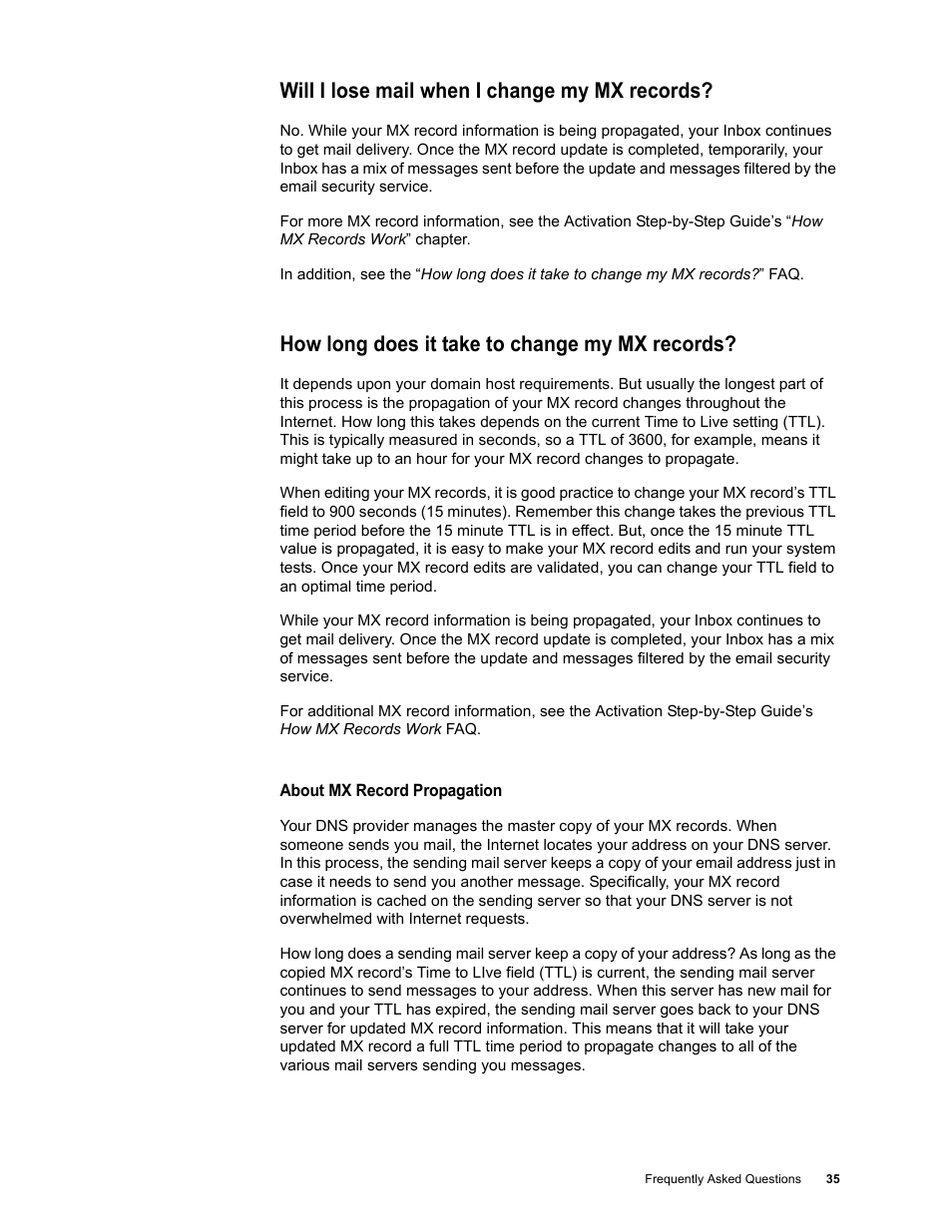 Will i lose mail when i change my mx records, How long does it take to change my mx records | Google Message Security Troubleshooting Guide User Manual | Page 34 / 66