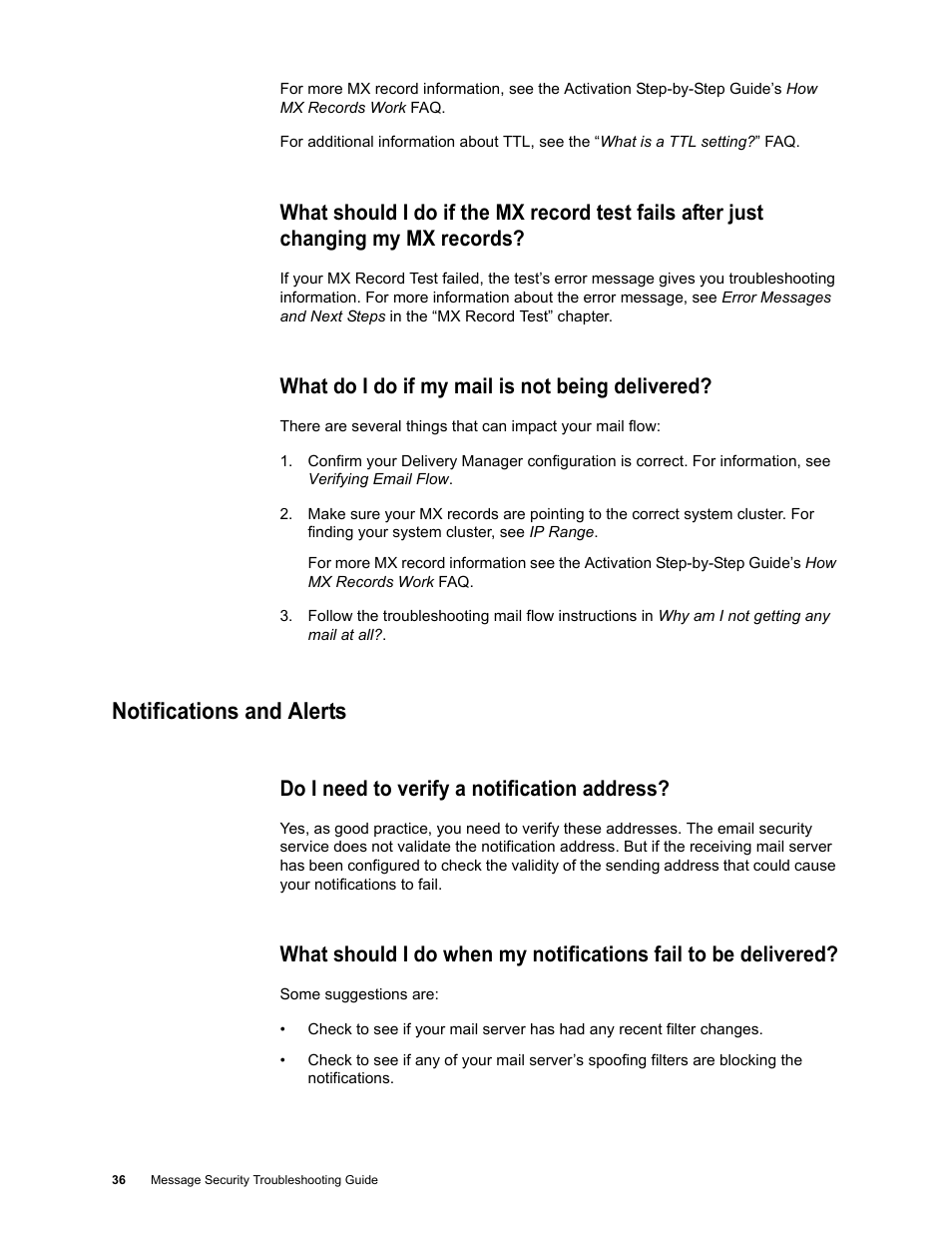 What do i do if my mail is not being delivered, Notifications and alerts, Do i need to verify a notification address | Notifications and alerts 36 | Google Message Security Troubleshooting Guide User Manual | Page 35 / 66
