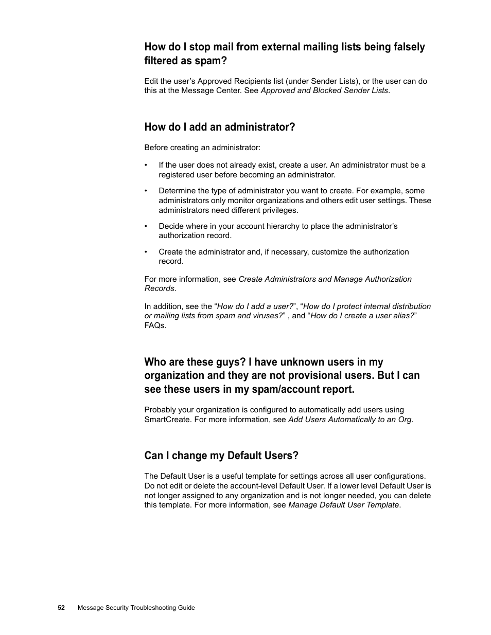 How do i add an administrator, Can i change my default users | Google Message Security Troubleshooting Guide User Manual | Page 51 / 66