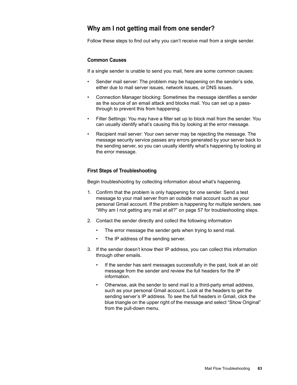 Why am i not getting mail from one sender | Google Message Security Troubleshooting Guide User Manual | Page 61 / 66