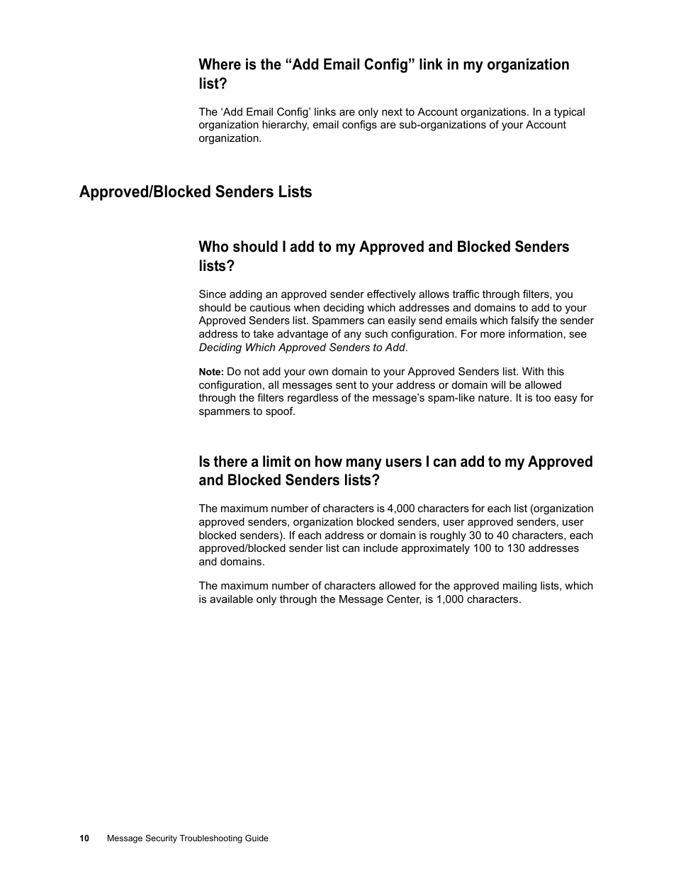 Approved/blocked senders lists, Approved/blocked senders lists 10 | Google Message Security Troubleshooting Guide User Manual | Page 9 / 66