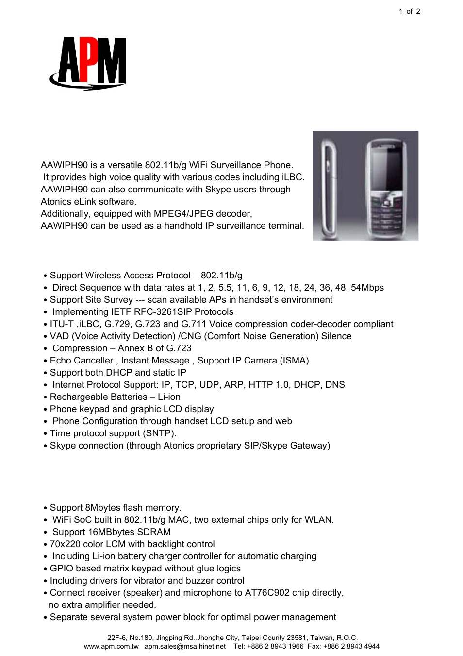 APM AAWIPH90 User Manual | 2 pages