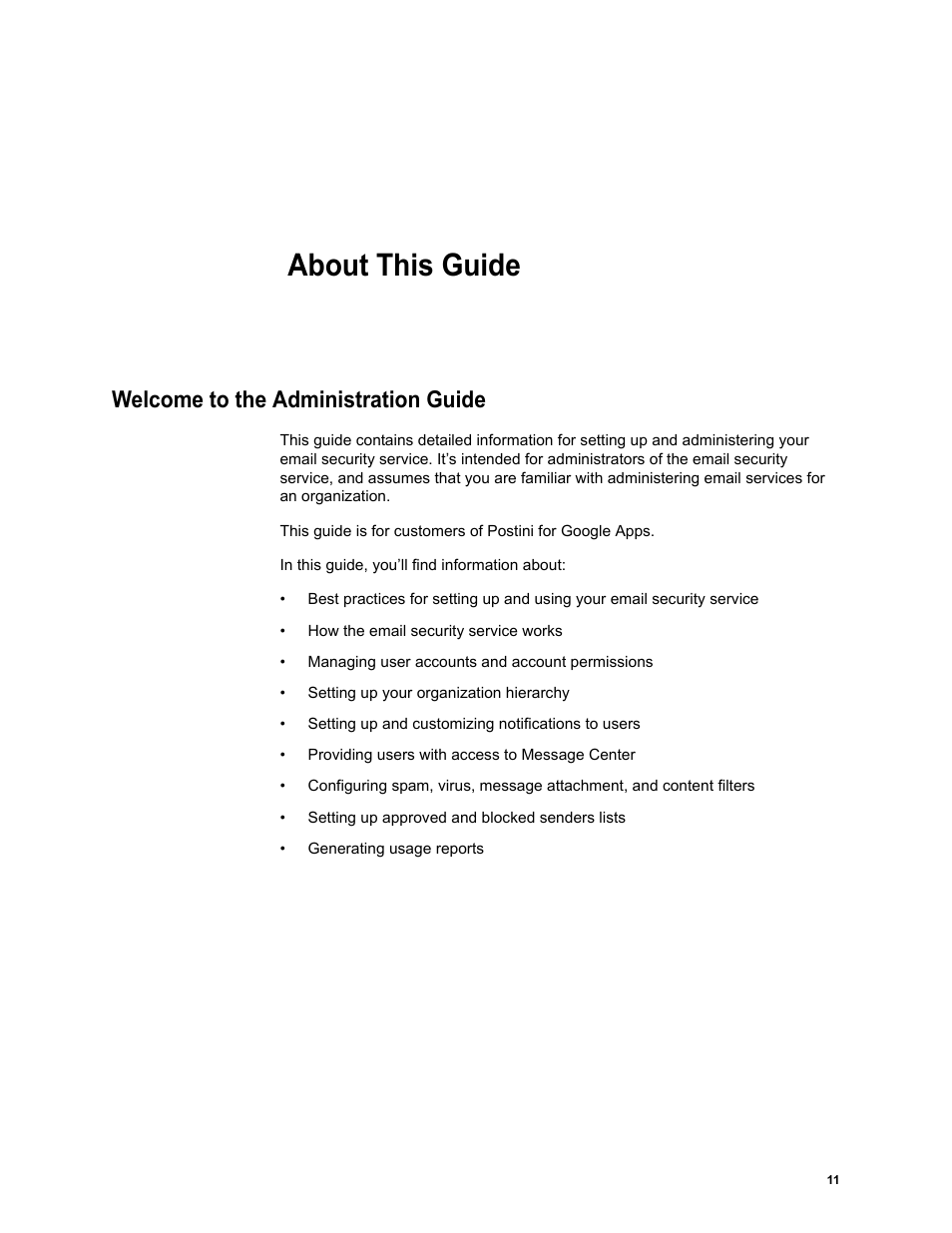 About this guide, Welcome to the administration guide | Google Message Security for Google Apps Administration Guide User Manual | Page 11 / 418