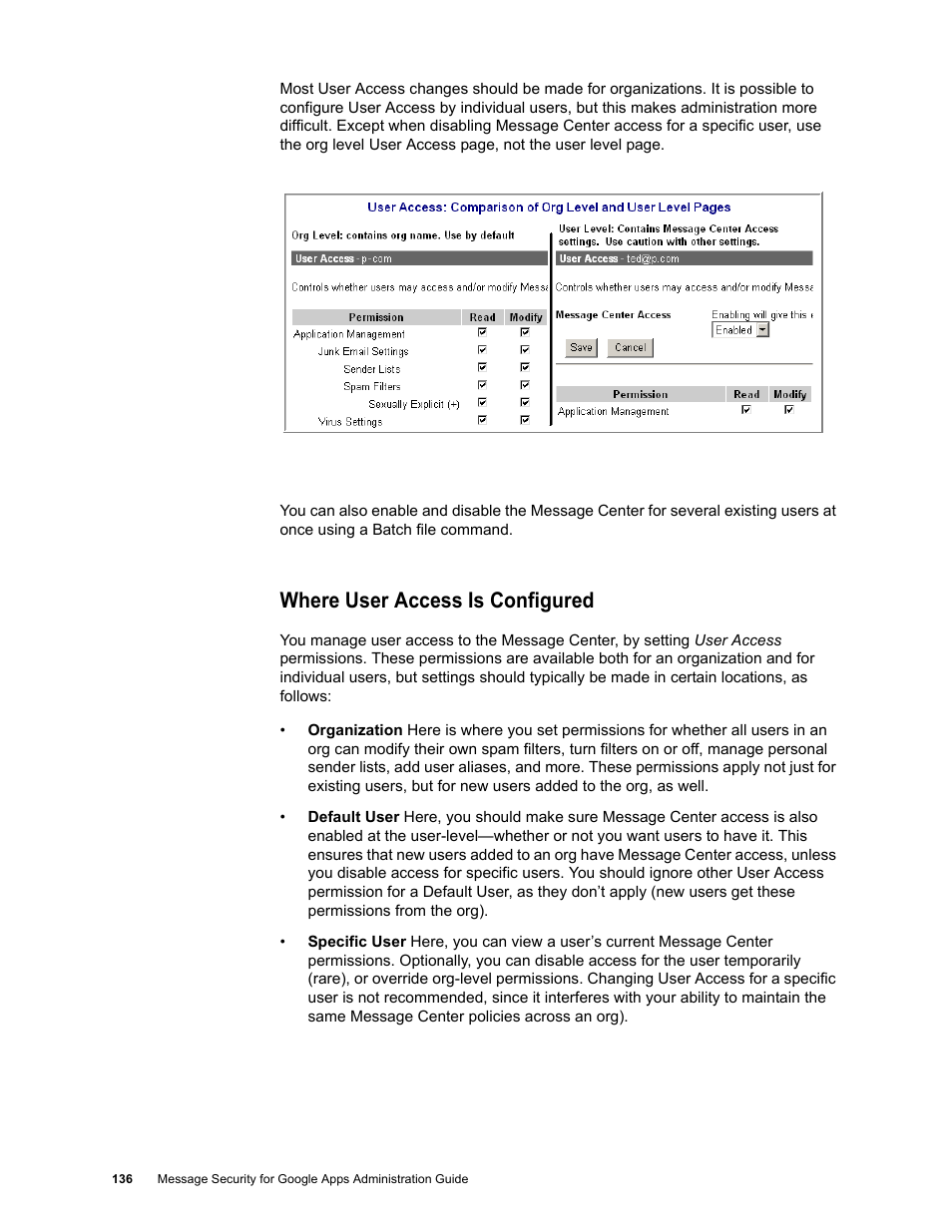 Where user access is configured | Google Message Security for Google Apps Administration Guide User Manual | Page 136 / 418