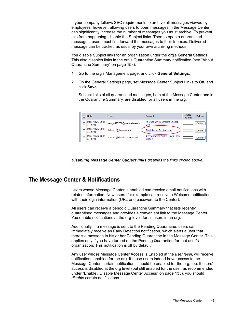 The message center & notifications | Google Message Security for Google Apps Administration Guide User Manual | Page 143 / 418