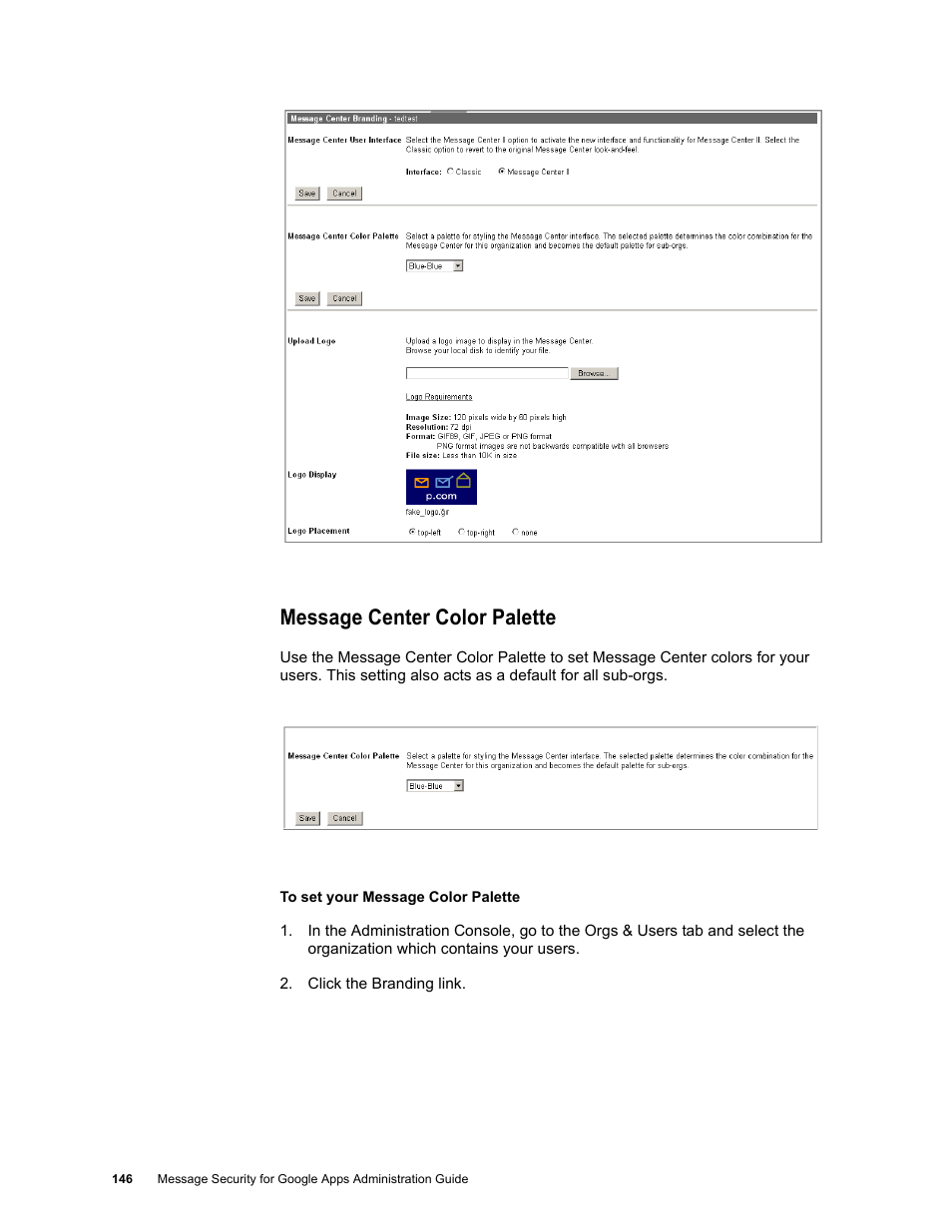 Message center color palette | Google Message Security for Google Apps Administration Guide User Manual | Page 146 / 418