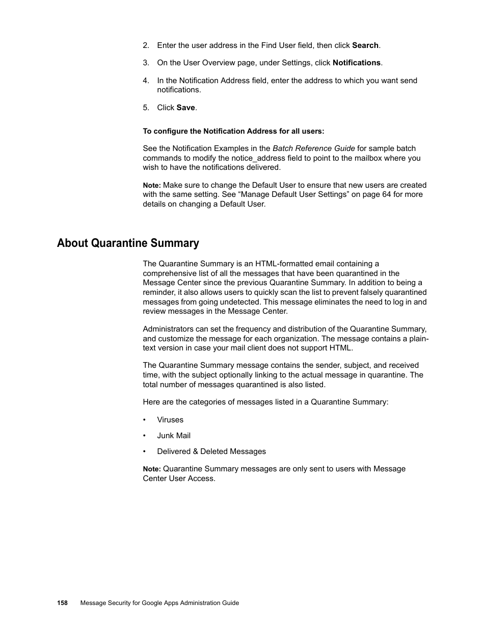 About quarantine summary | Google Message Security for Google Apps Administration Guide User Manual | Page 158 / 418