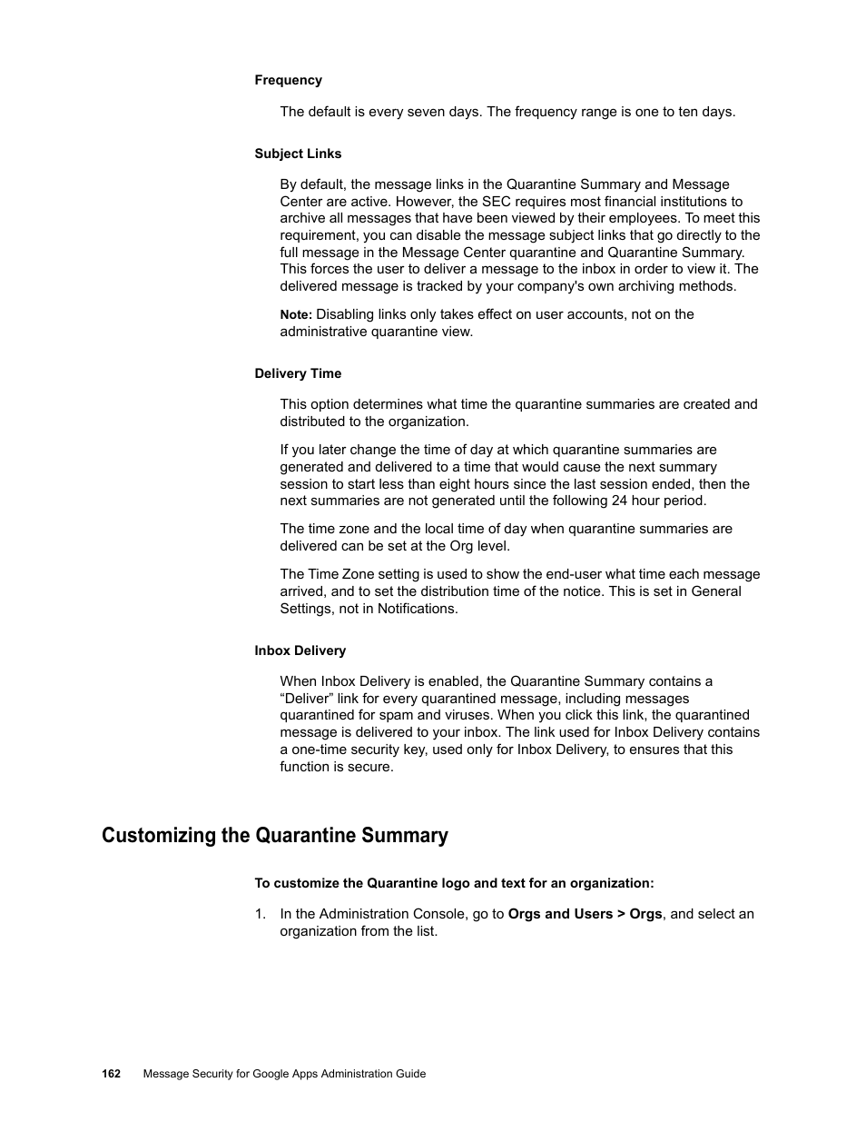 Customizing the quarantine summary | Google Message Security for Google Apps Administration Guide User Manual | Page 162 / 418