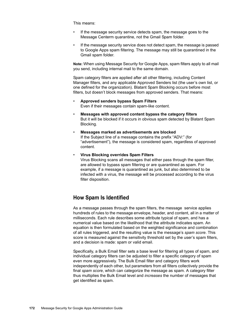 How spam is identified | Google Message Security for Google Apps Administration Guide User Manual | Page 172 / 418