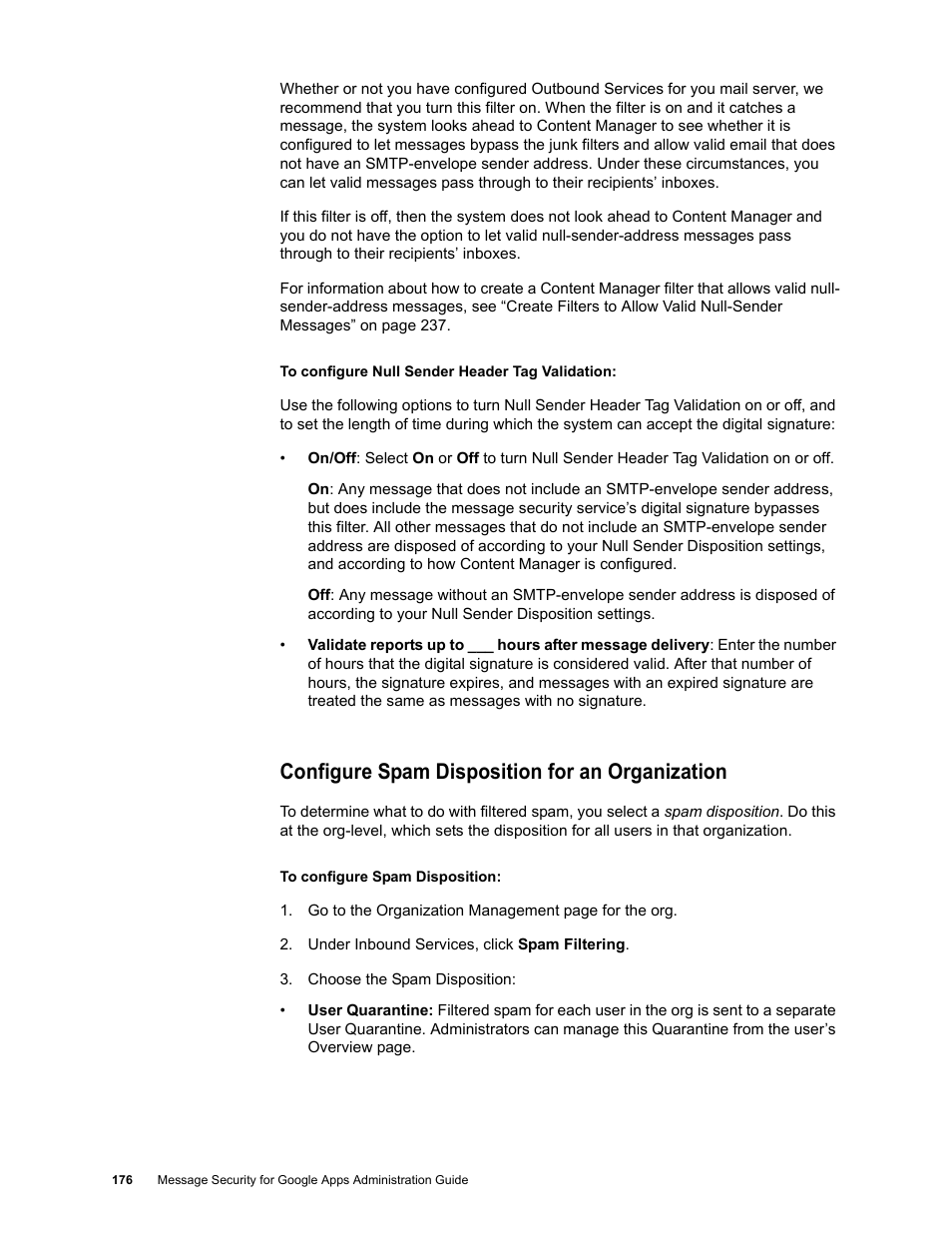 Configure spam disposition for an organization | Google Message Security for Google Apps Administration Guide User Manual | Page 176 / 418