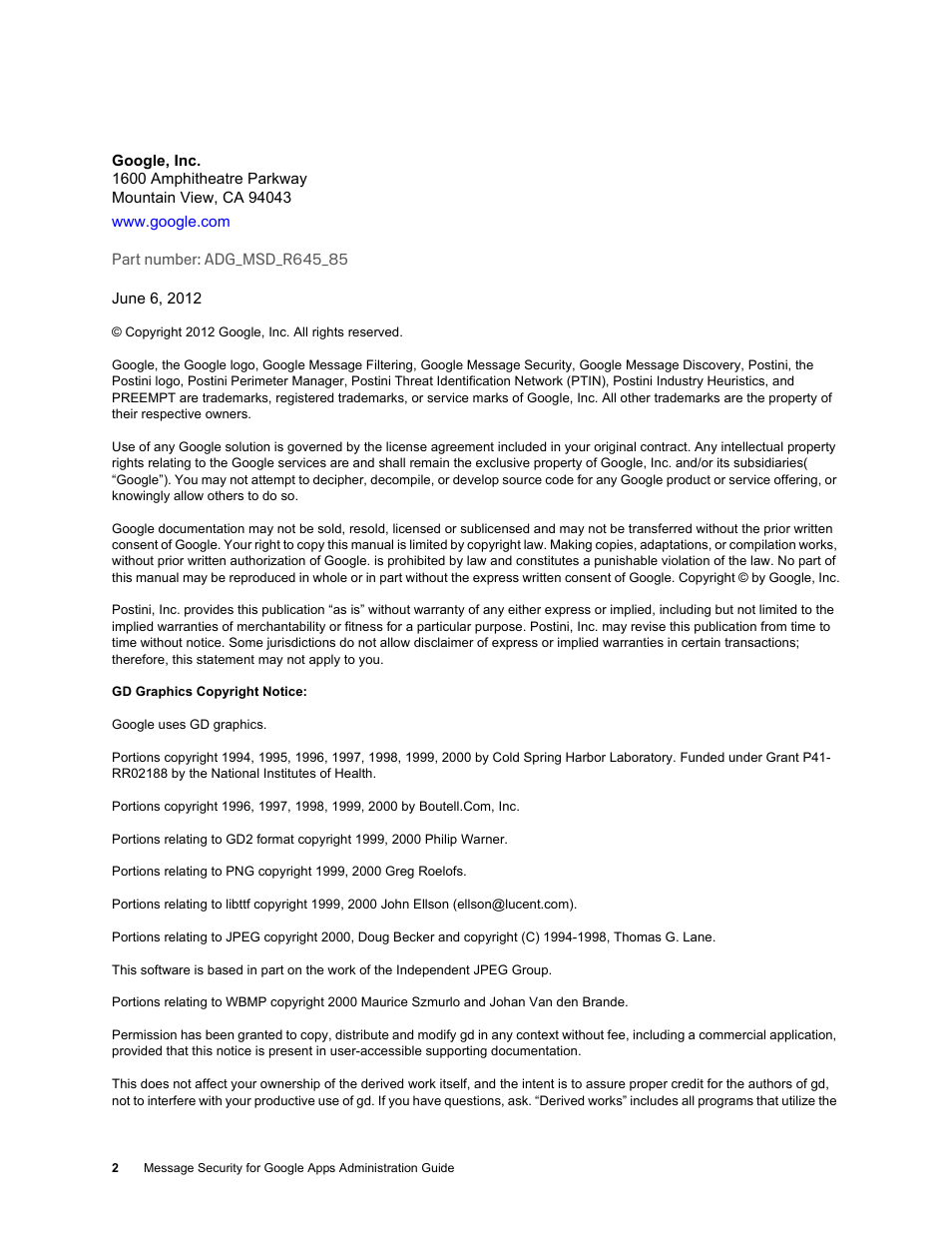 Google Message Security for Google Apps Administration Guide User Manual | Page 2 / 418