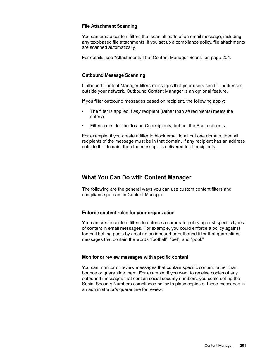What you can do with content manager | Google Message Security for Google Apps Administration Guide User Manual | Page 201 / 418