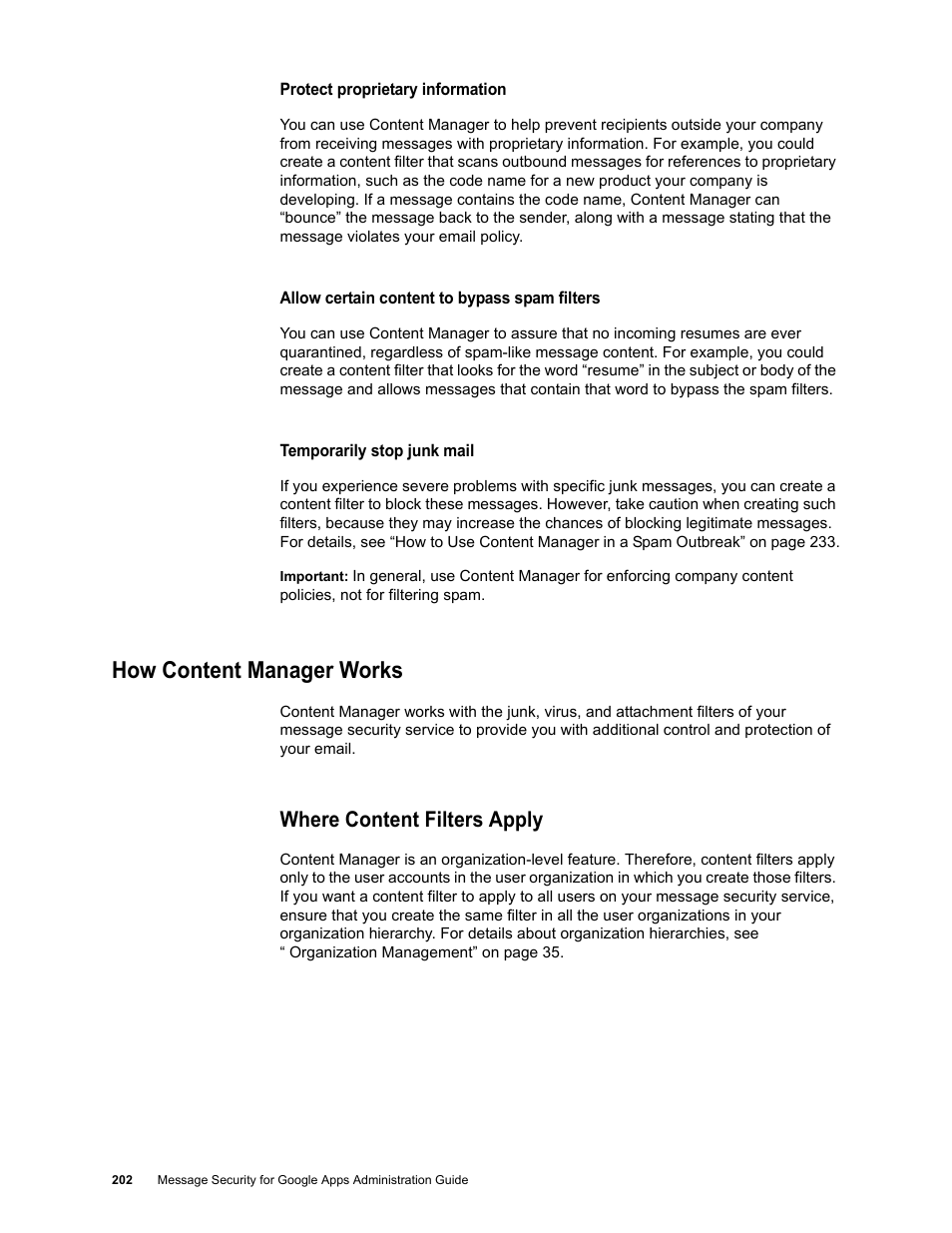 How content manager works, Where content filters apply | Google Message Security for Google Apps Administration Guide User Manual | Page 202 / 418