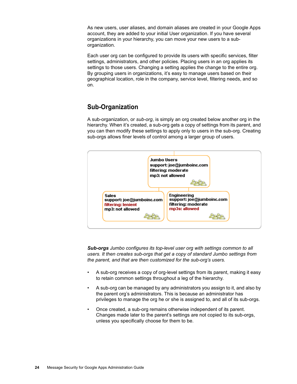 Sub-organization | Google Message Security for Google Apps Administration Guide User Manual | Page 24 / 418