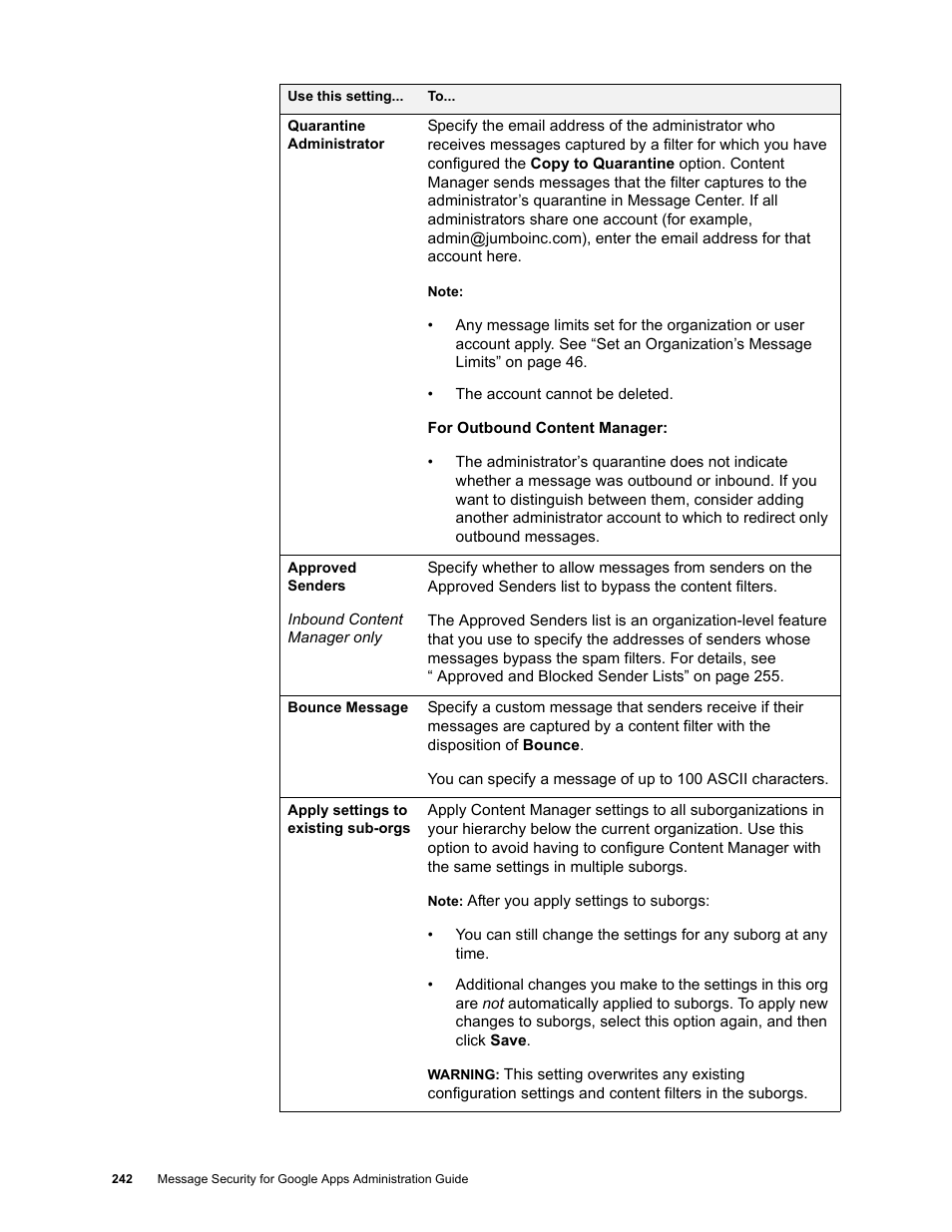 Google Message Security for Google Apps Administration Guide User Manual | Page 242 / 418