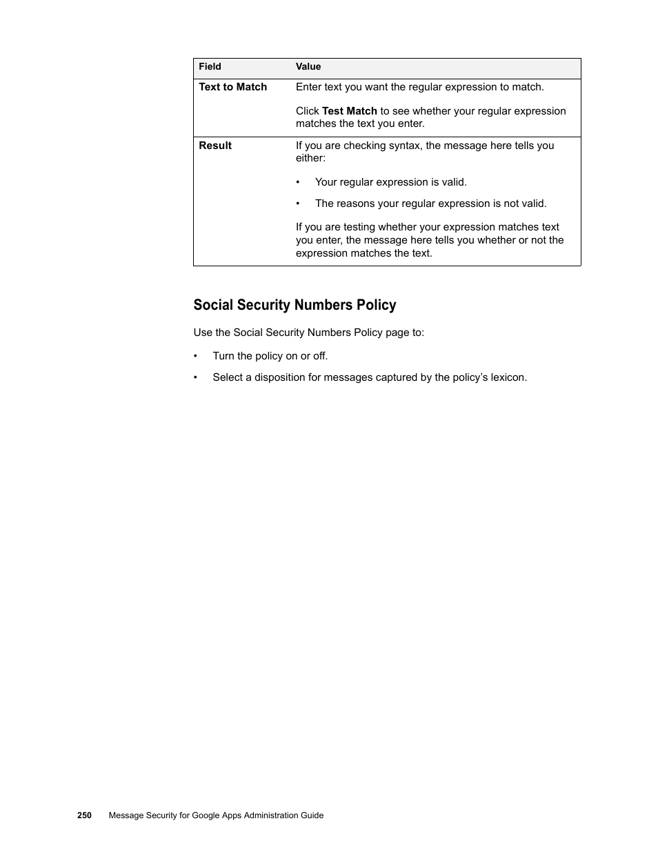 Social security numbers policy | Google Message Security for Google Apps Administration Guide User Manual | Page 250 / 418