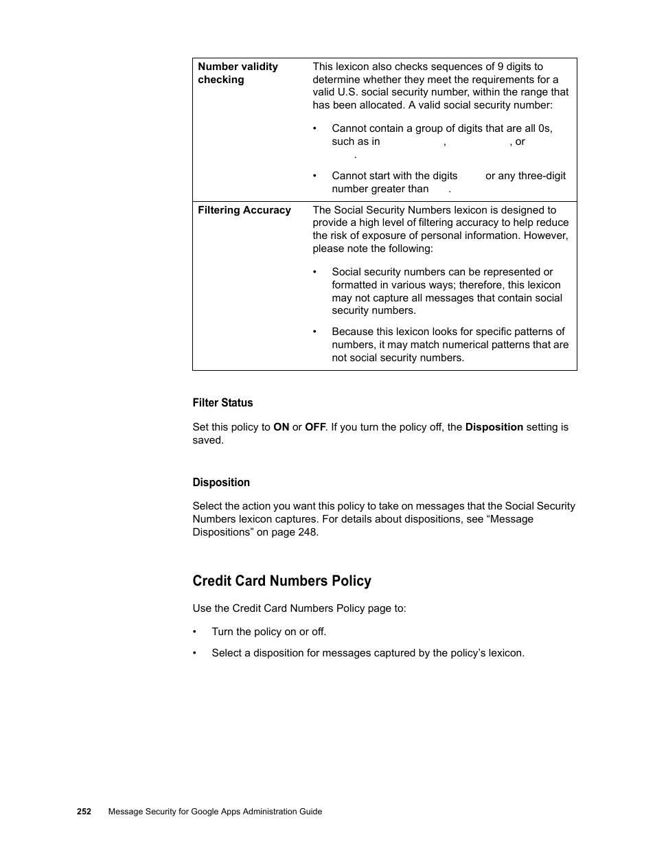 Credit card numbers policy | Google Message Security for Google Apps Administration Guide User Manual | Page 252 / 418