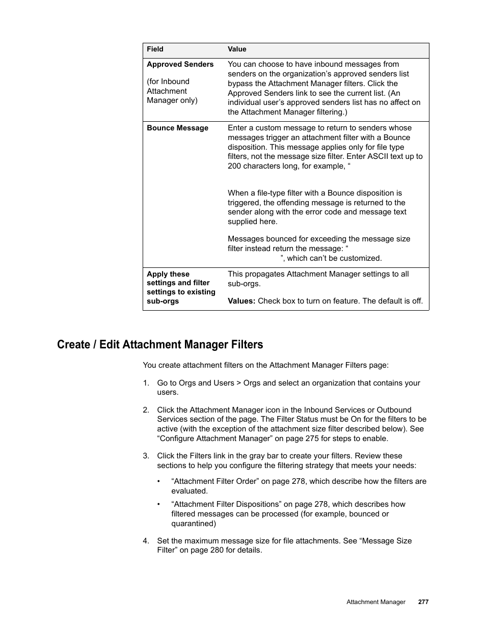 Create / edit attachment manager filters | Google Message Security for Google Apps Administration Guide User Manual | Page 277 / 418