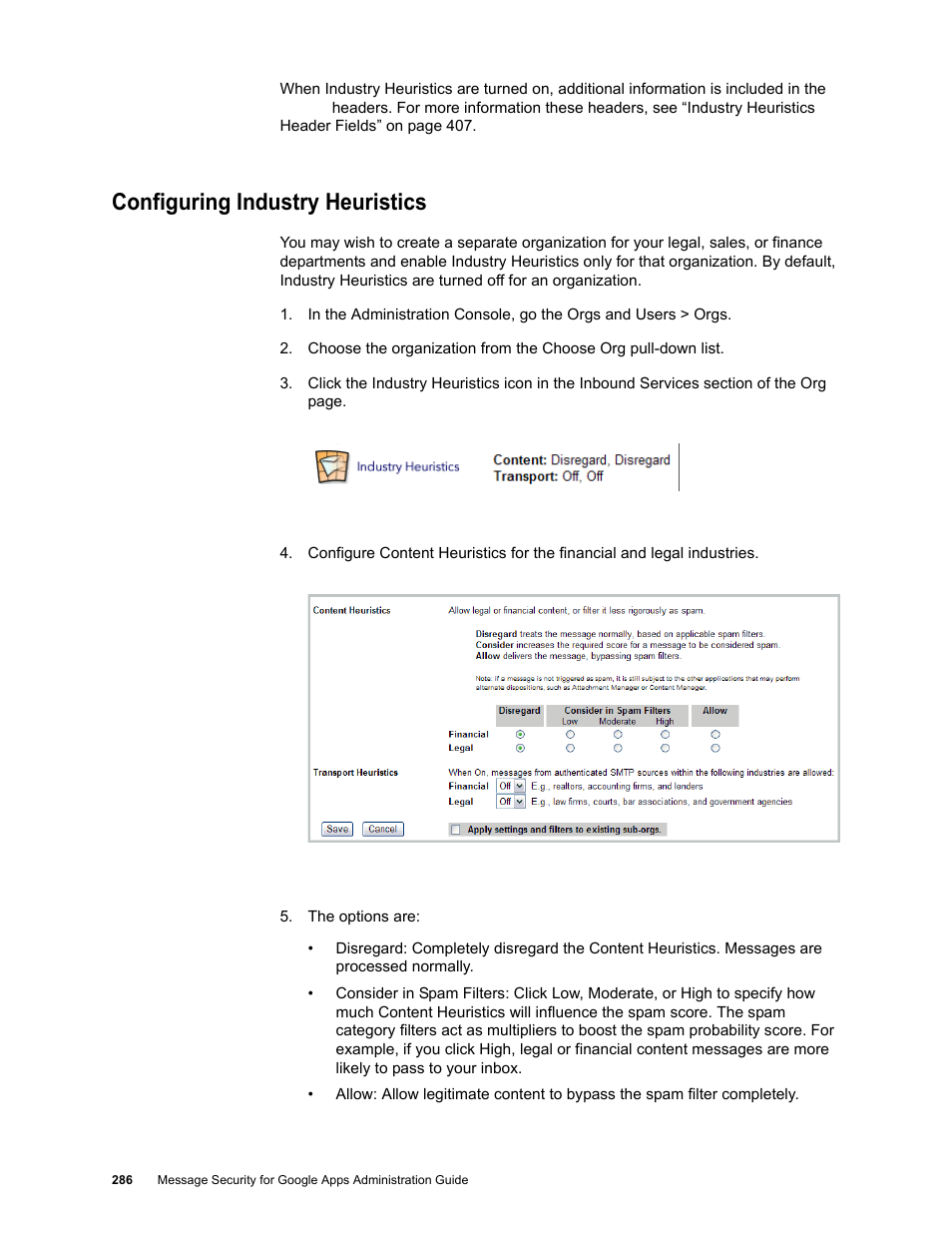 Configuring industry heuristics | Google Message Security for Google Apps Administration Guide User Manual | Page 286 / 418