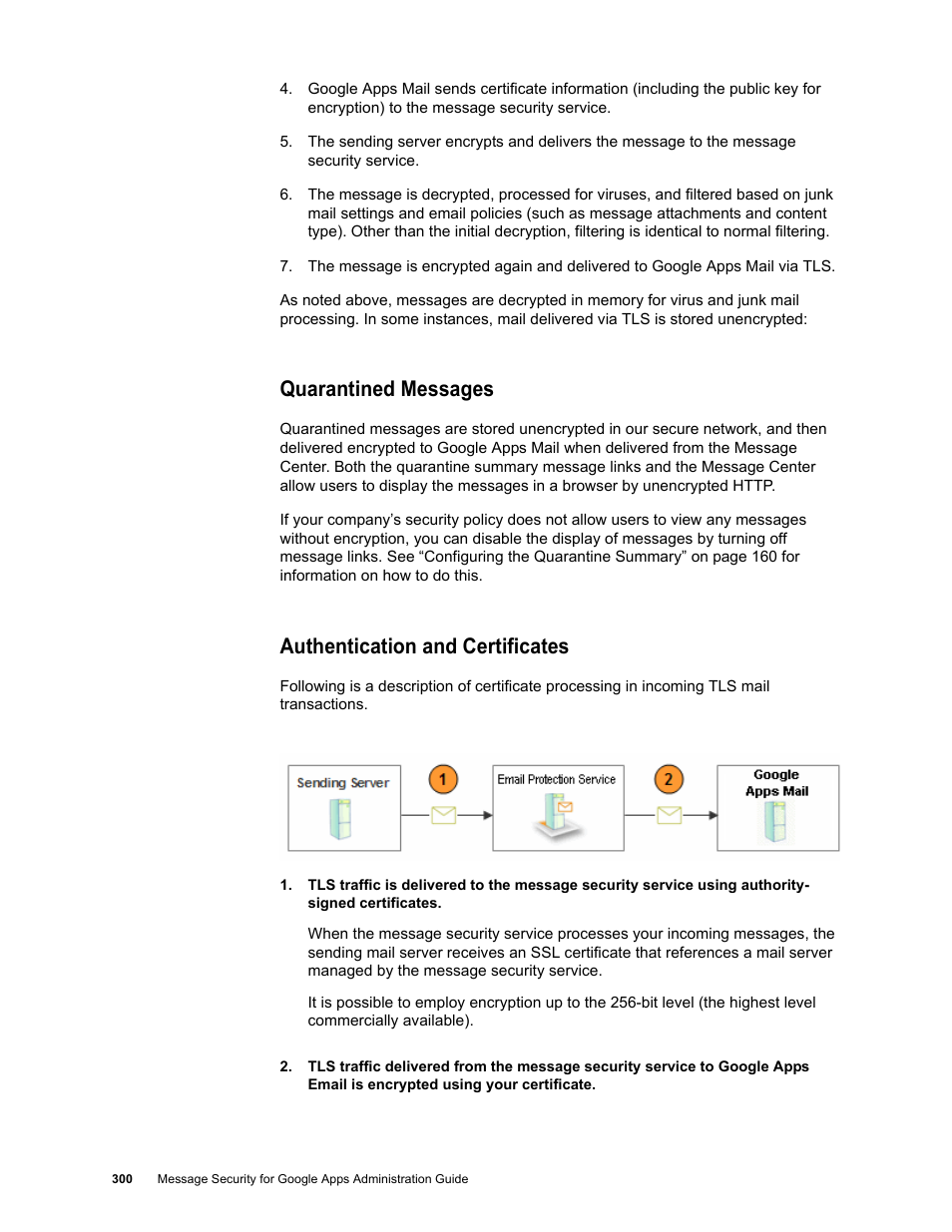 Quarantined messages, Authentication and certificates | Google Message Security for Google Apps Administration Guide User Manual | Page 300 / 418