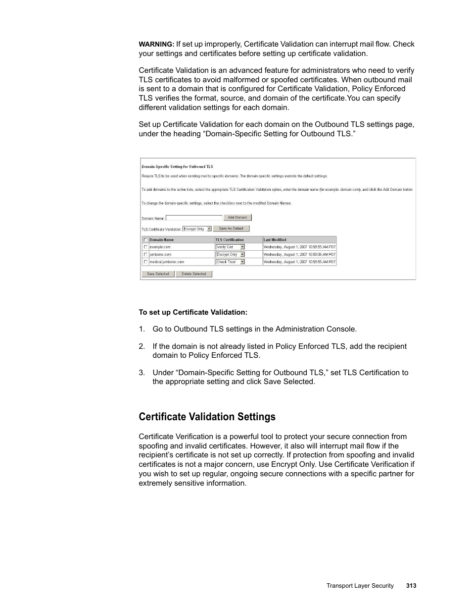 Certificate validation settings | Google Message Security for Google Apps Administration Guide User Manual | Page 313 / 418