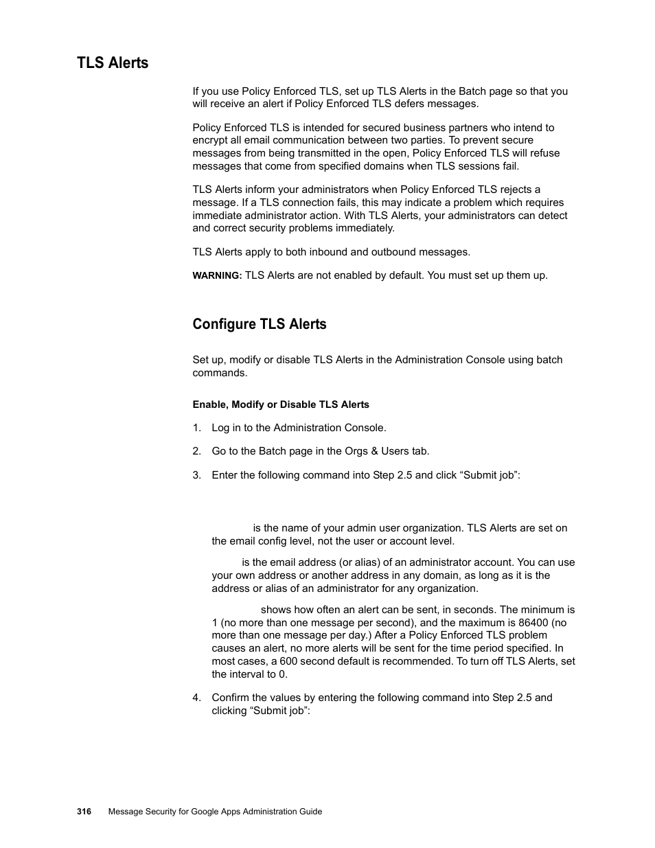 Tls alerts, Configure tls alerts | Google Message Security for Google Apps Administration Guide User Manual | Page 316 / 418