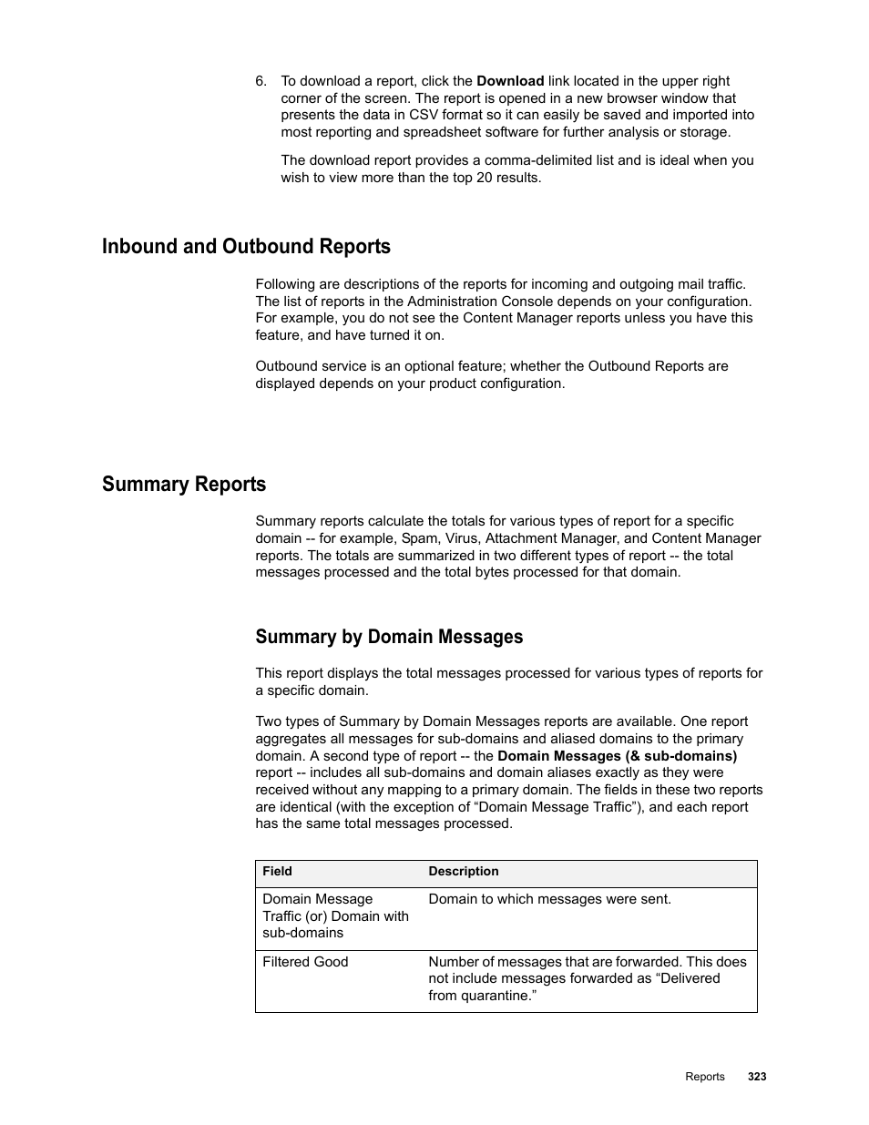 Inbound and outbound reports, Summary reports, Summary by domain messages | Google Message Security for Google Apps Administration Guide User Manual | Page 323 / 418