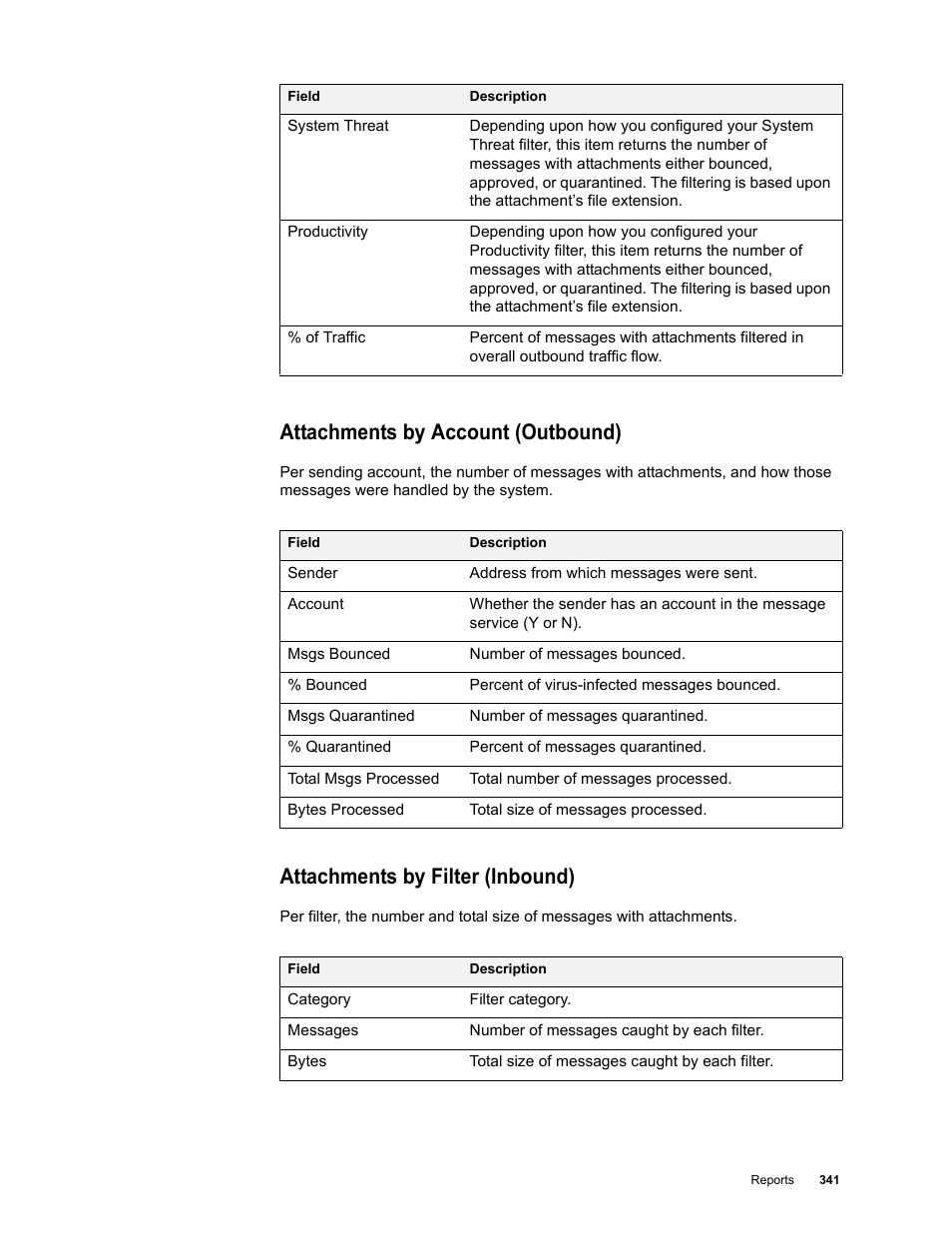 Attachments by account (outbound), Attachments by filter (inbound) | Google Message Security for Google Apps Administration Guide User Manual | Page 341 / 418