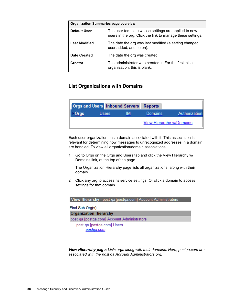List organizations with domains | Google Message Security for Google Apps Administration Guide User Manual | Page 38 / 418
