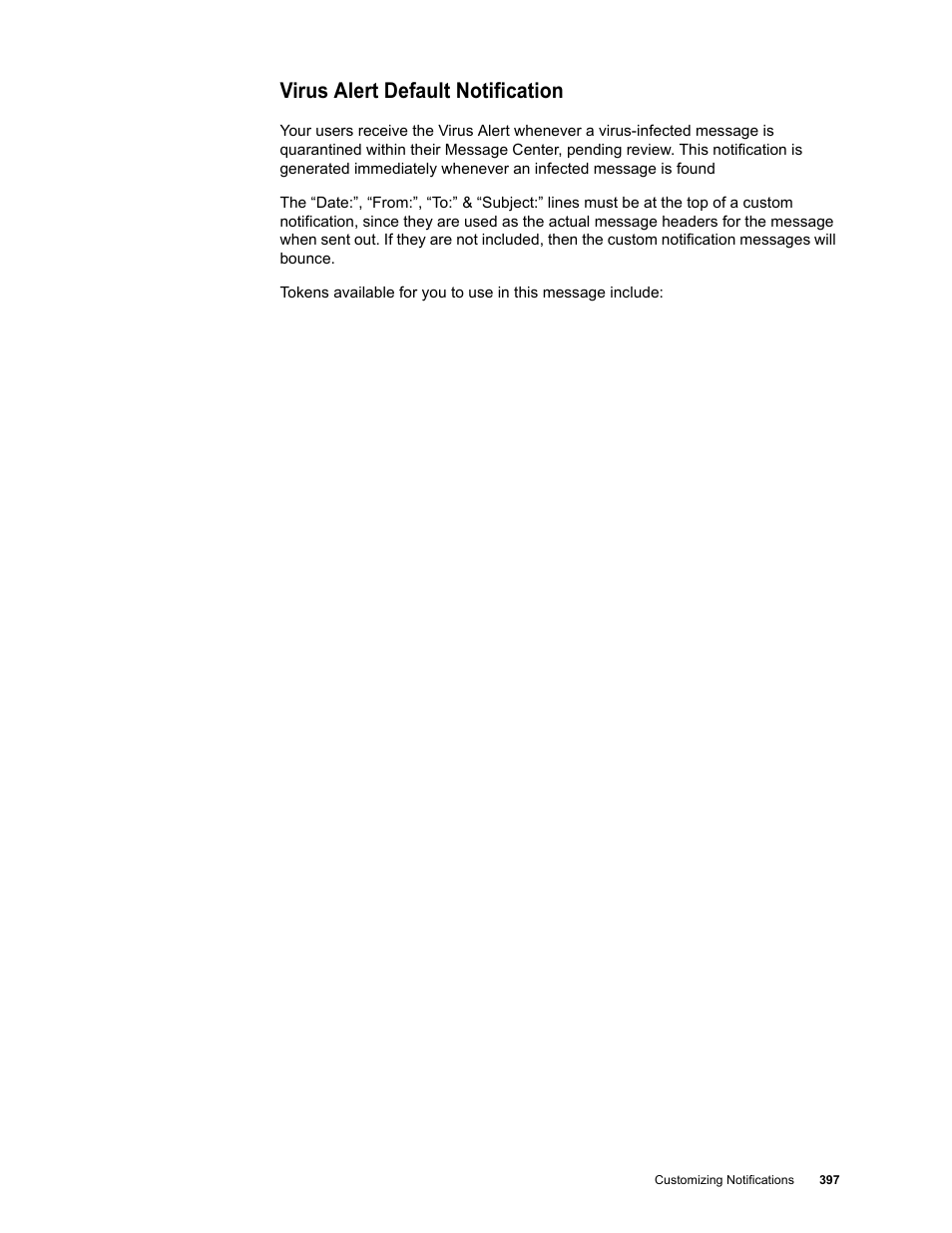Virus alert default notification | Google Message Security for Google Apps Administration Guide User Manual | Page 397 / 418
