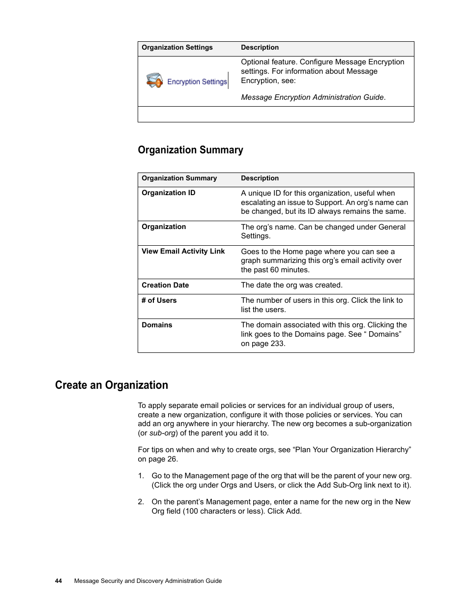Organization summary, Create an organization | Google Message Security for Google Apps Administration Guide User Manual | Page 44 / 418