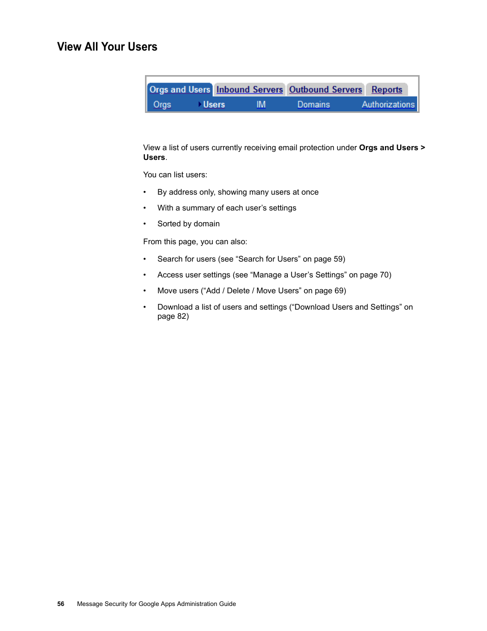 View all your users | Google Message Security for Google Apps Administration Guide User Manual | Page 56 / 418