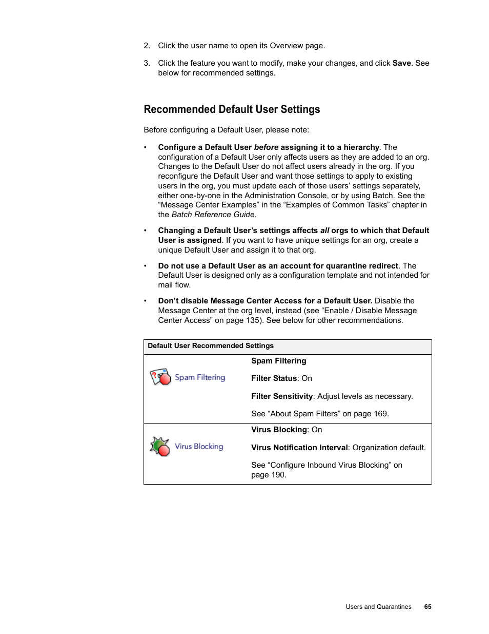 Recommended default user settings | Google Message Security for Google Apps Administration Guide User Manual | Page 65 / 418
