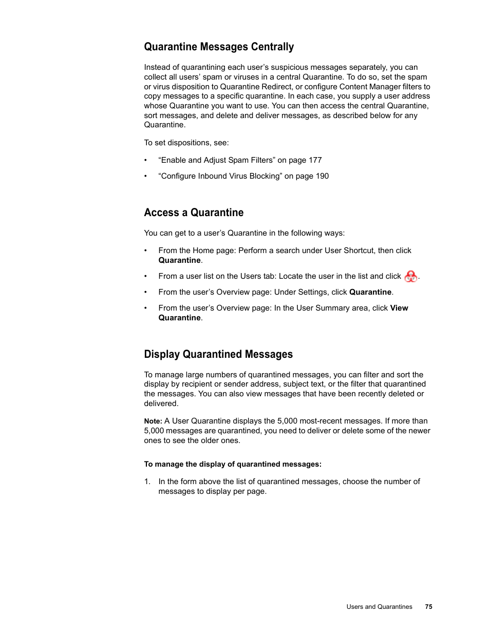 Quarantine messages centrally, Access a quarantine, Display quarantined messages | Google Message Security for Google Apps Administration Guide User Manual | Page 75 / 418