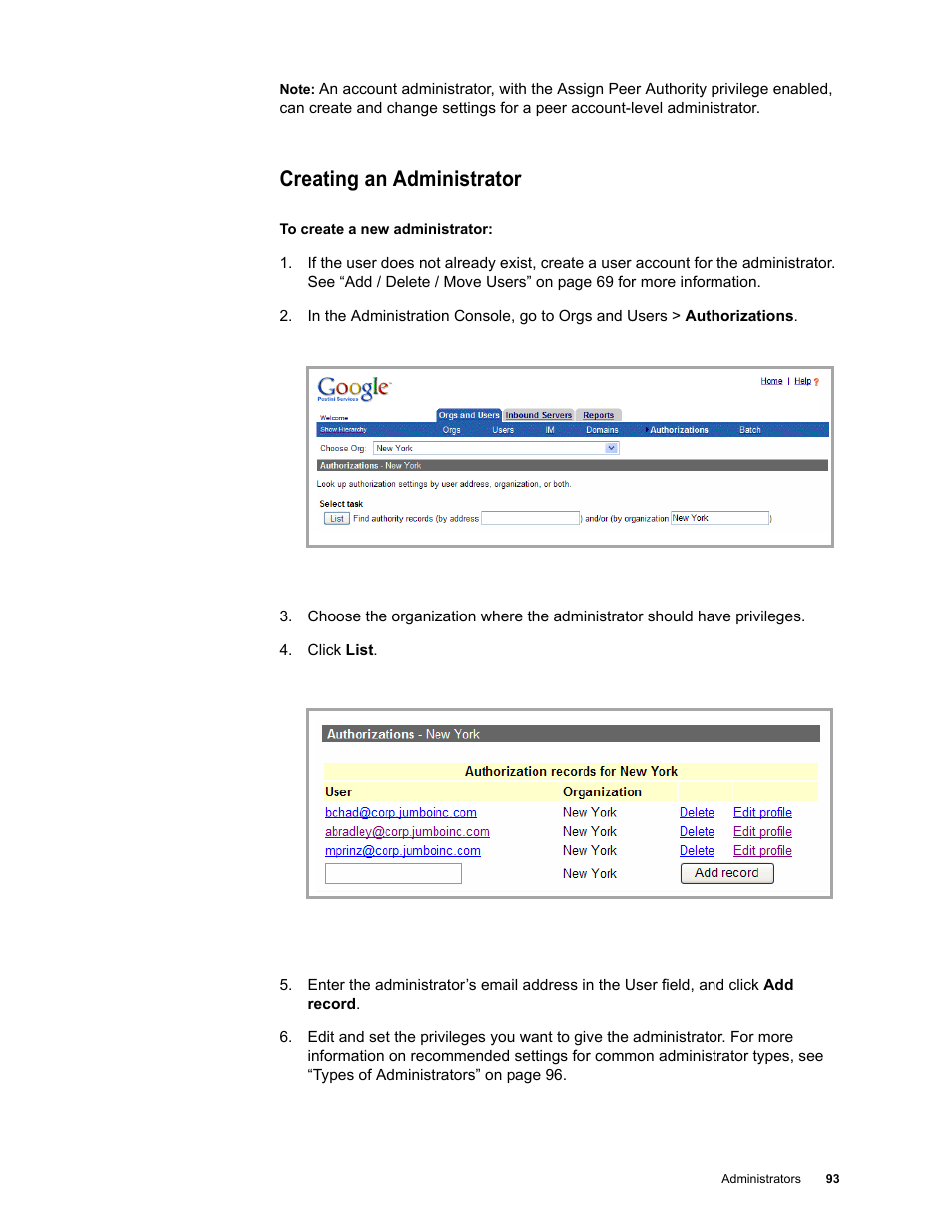 Creating an administrator | Google Message Security for Google Apps Administration Guide User Manual | Page 93 / 418
