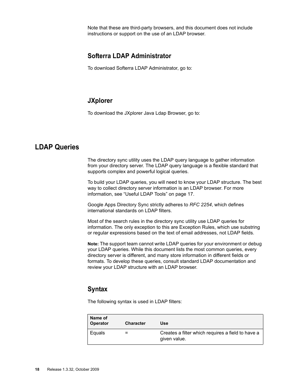 Softerra ldap administrator, Jxplorer, Ldap queries | Syntax | Google Apps Directory Sync for Postini Services Administration Guide User Manual | Page 16 / 73