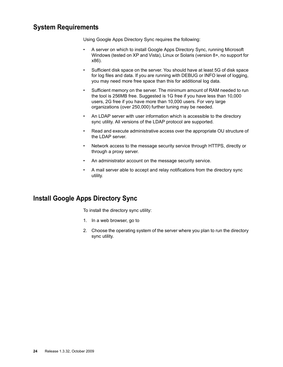 System requirements, Install google apps directory sync | Google Apps Directory Sync for Postini Services Administration Guide User Manual | Page 21 / 73