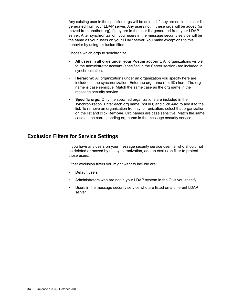 Exclusion filters for service settings | Google Apps Directory Sync for Postini Services Administration Guide User Manual | Page 31 / 73