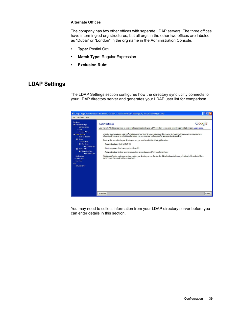 Ldap settings | Google Apps Directory Sync for Postini Services Administration Guide User Manual | Page 36 / 73