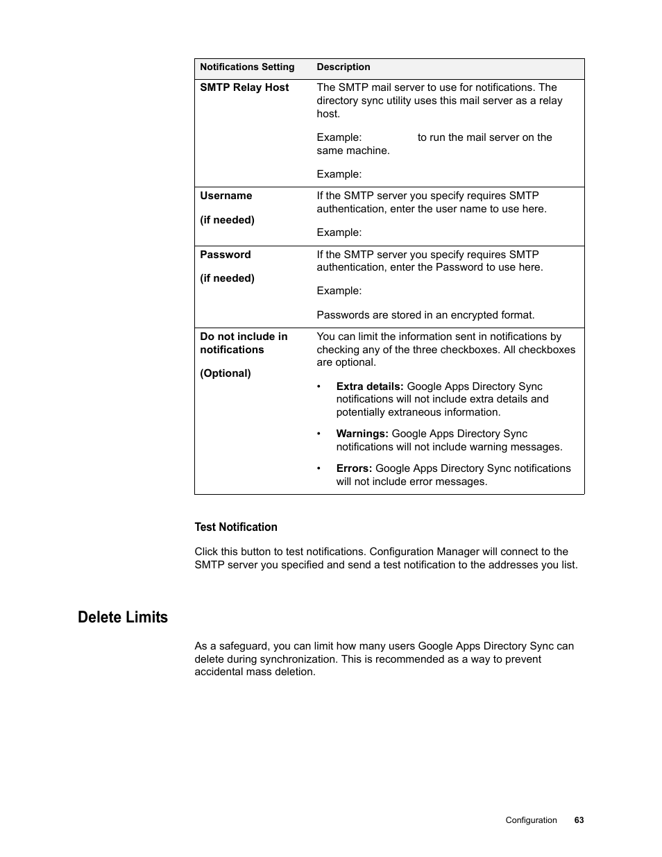 Delete limits | Google Apps Directory Sync for Postini Services Administration Guide User Manual | Page 60 / 73