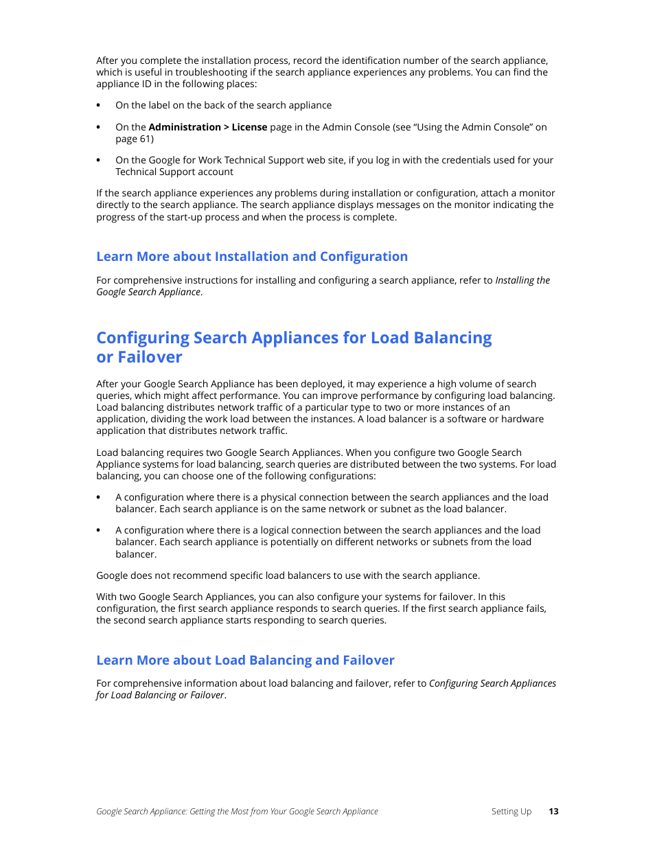 Learn more about installation and configuration, Learn more about load balancing and failover | Google Search Appliance Getting the Most from Your Google Search Appliance User Manual | Page 13 / 82