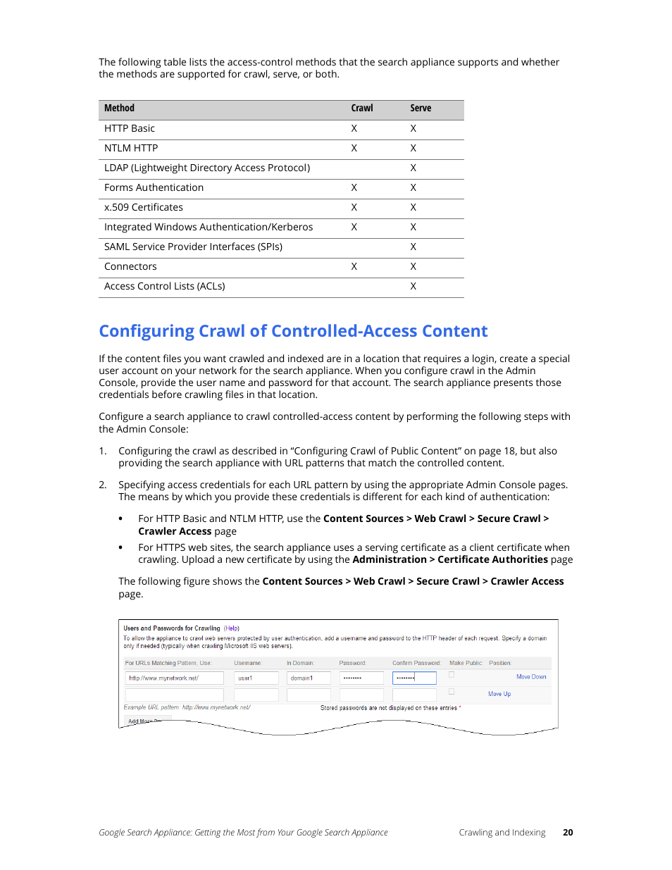 Configuring crawl of controlled-access content | Google Search Appliance Getting the Most from Your Google Search Appliance User Manual | Page 20 / 82