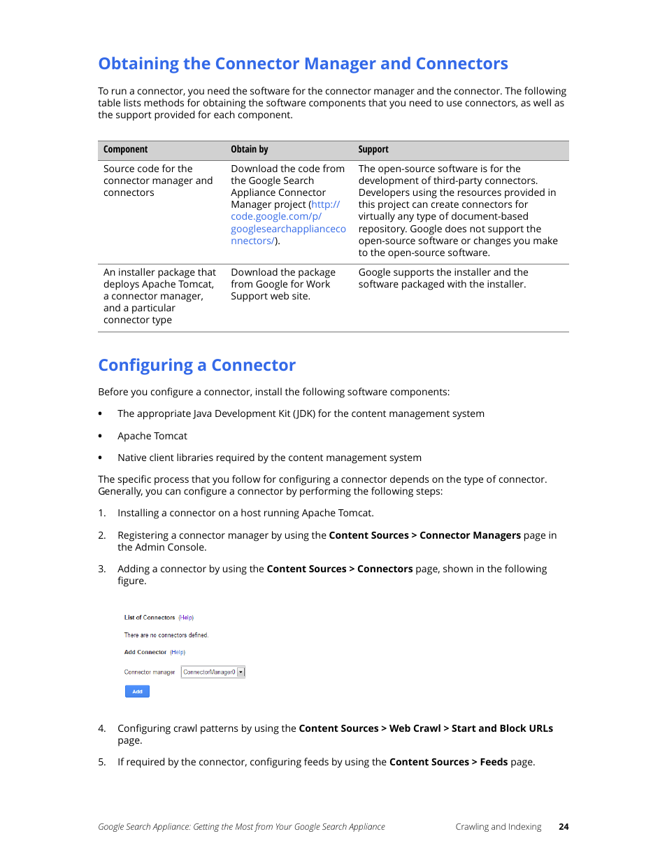 Obtaining the connector manager and connectors, Configuring a connector | Google Search Appliance Getting the Most from Your Google Search Appliance User Manual | Page 24 / 82