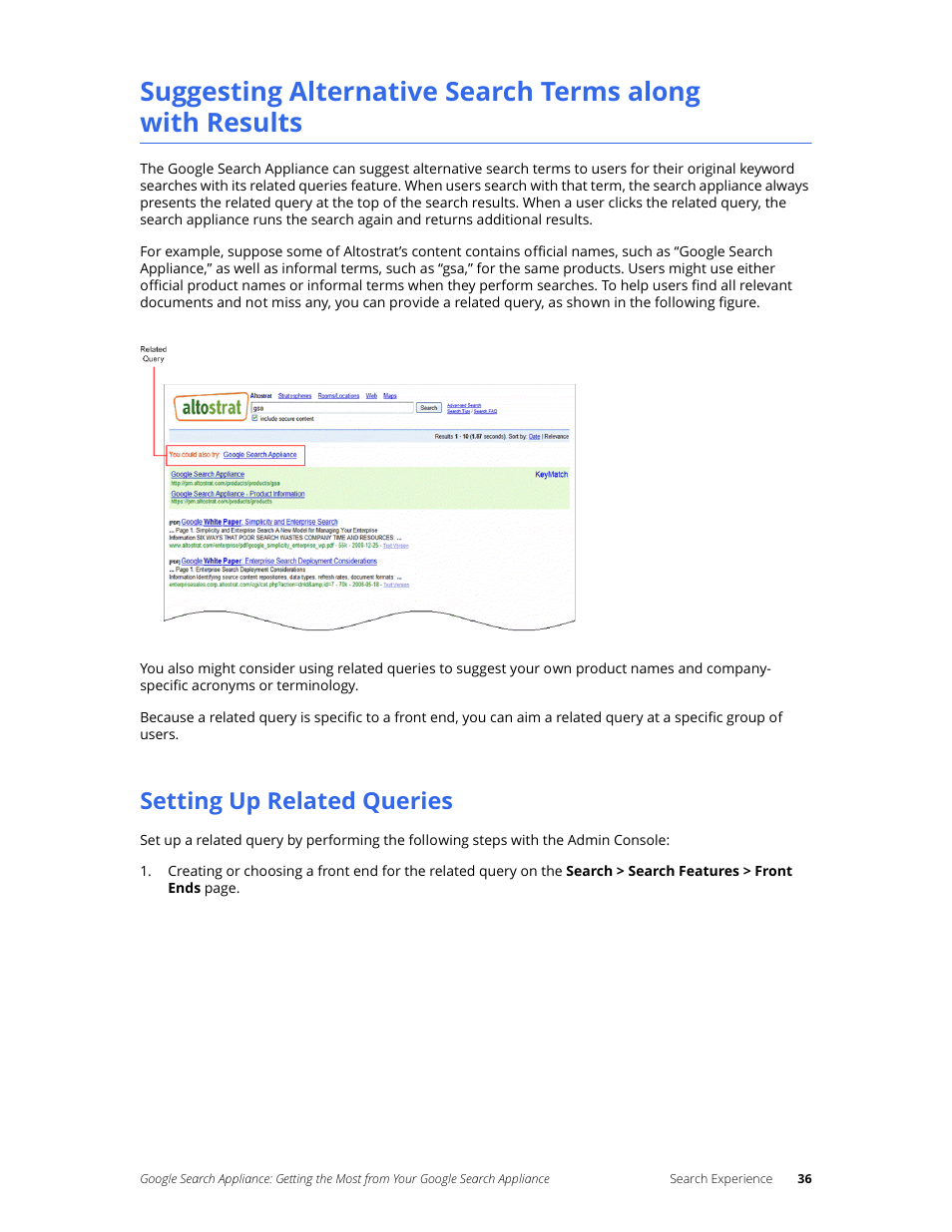Setting up related queries | Google Search Appliance Getting the Most from Your Google Search Appliance User Manual | Page 36 / 82