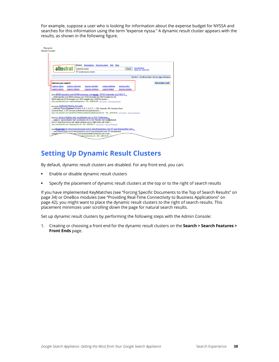 Setting up dynamic result clusters | Google Search Appliance Getting the Most from Your Google Search Appliance User Manual | Page 38 / 82