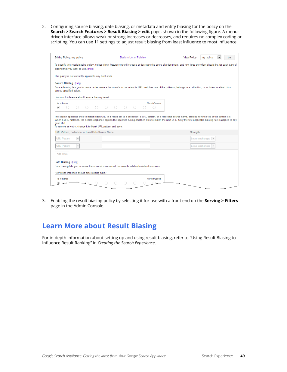 Learn more about result biasing | Google Search Appliance Getting the Most from Your Google Search Appliance User Manual | Page 49 / 82