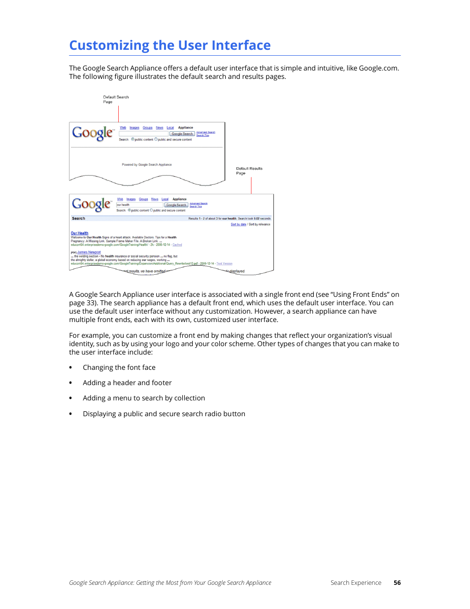 Customizing the user interface | Google Search Appliance Getting the Most from Your Google Search Appliance User Manual | Page 56 / 82